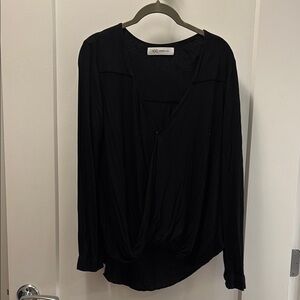 Derek Lam Black Long Sleeve Draped Blouse